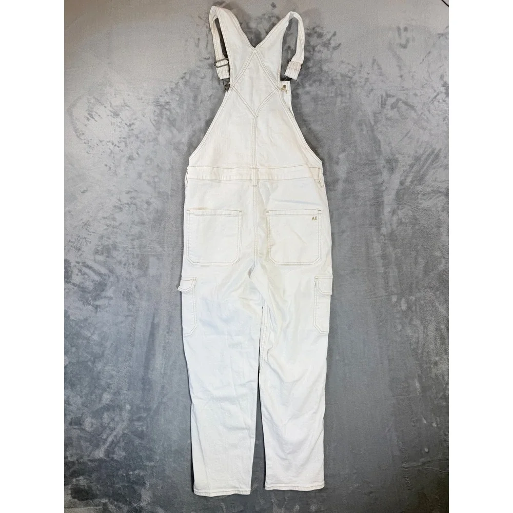 American Eagle 90s Boyfriend Denim Overalls Women's Size S White Stretch - Picture 2 of 10